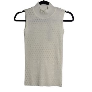 TAHARI NWT Women's Sleeveless Top Mock Neck Cream Gold Sequins Ribbed Size XS